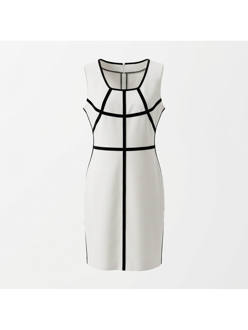 Joseph Ribcoff White Sheath Dress with Black Piping